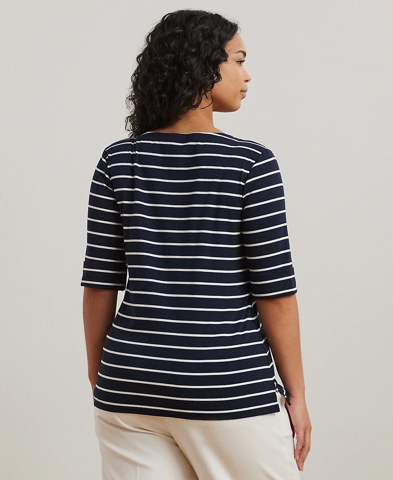 Lauren Ralph Plus Striped Cotton Boatneck T-Shirt