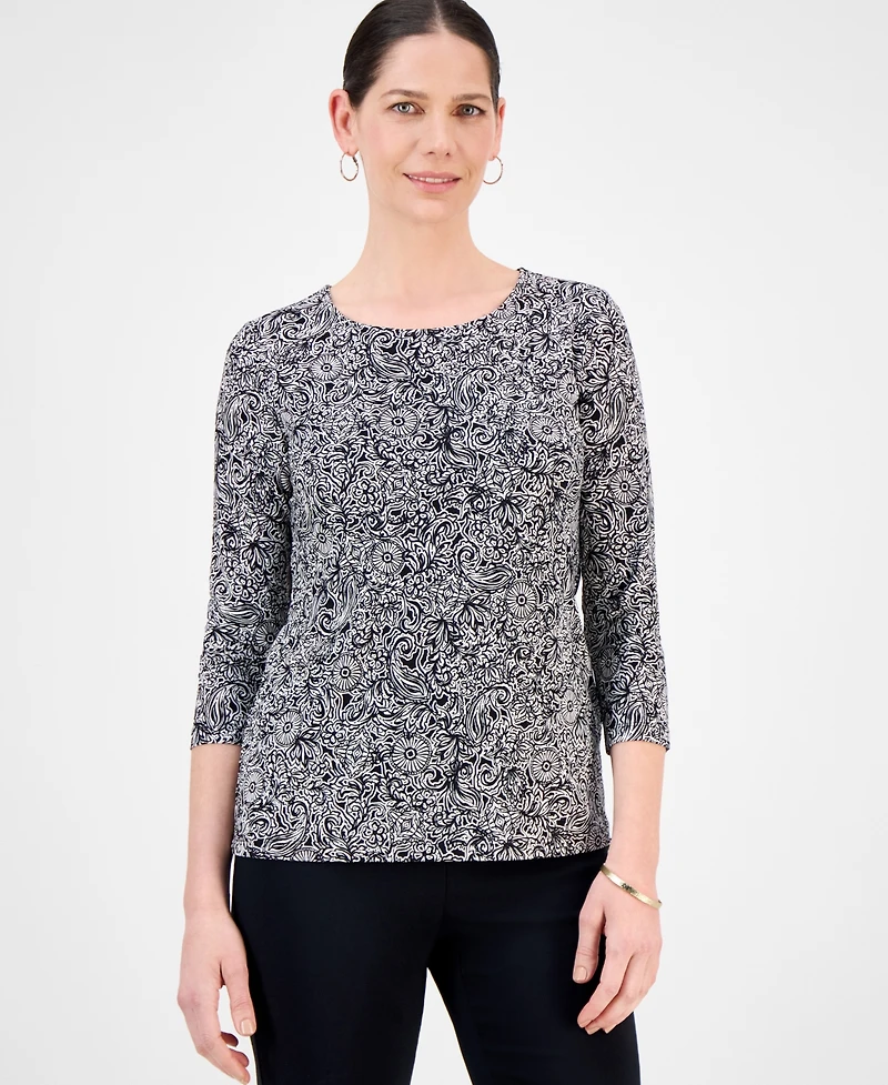 Jm Collection Petite Printed Jacquard Top, Exclusively at Macy's