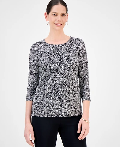 Jm Collection Petite Printed Jacquard Top, Exclusively at Macy's