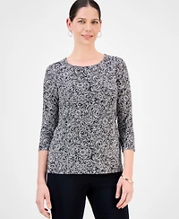 Jm Collection Petite Printed Jacquard Top, Exclusively at Macy's