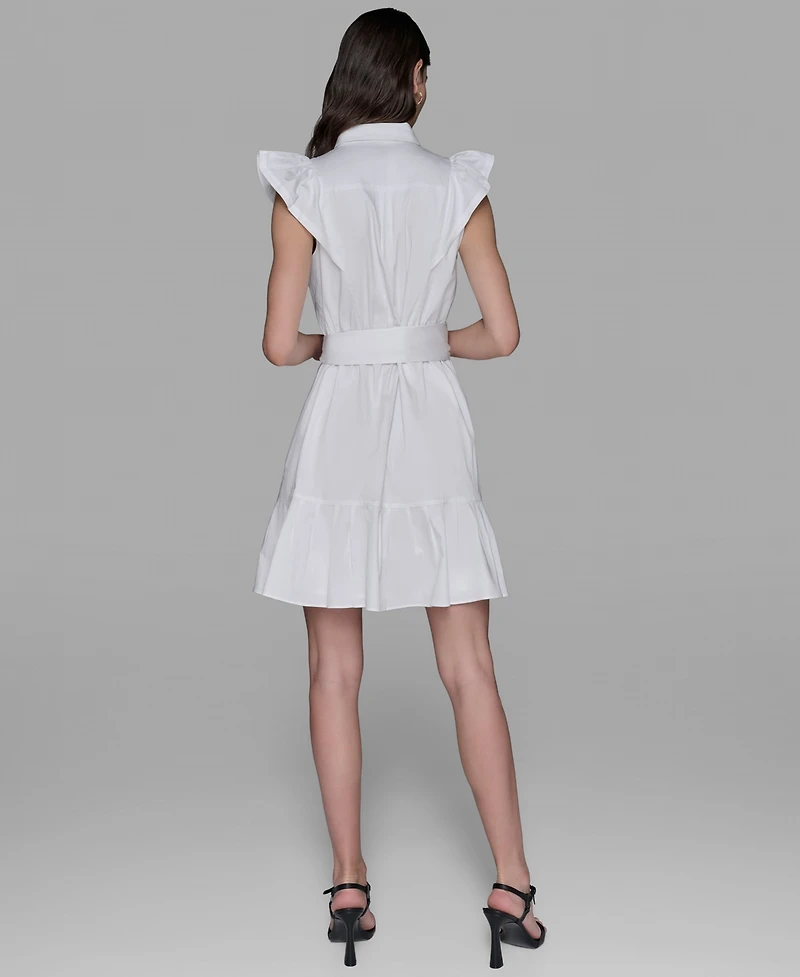 Karl Lagerfeld Paris Women's Flutter-Sleeve Belted Flounce-Hem Dress