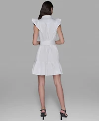 Karl Lagerfeld Paris Women's Flutter-Sleeve Belted Flounce-Hem Dress