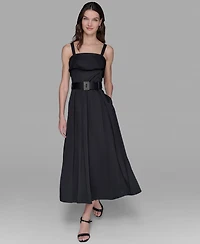 Karl Lagerfeld Paris Women's Square-Neck Belted Fit & Flare Dress