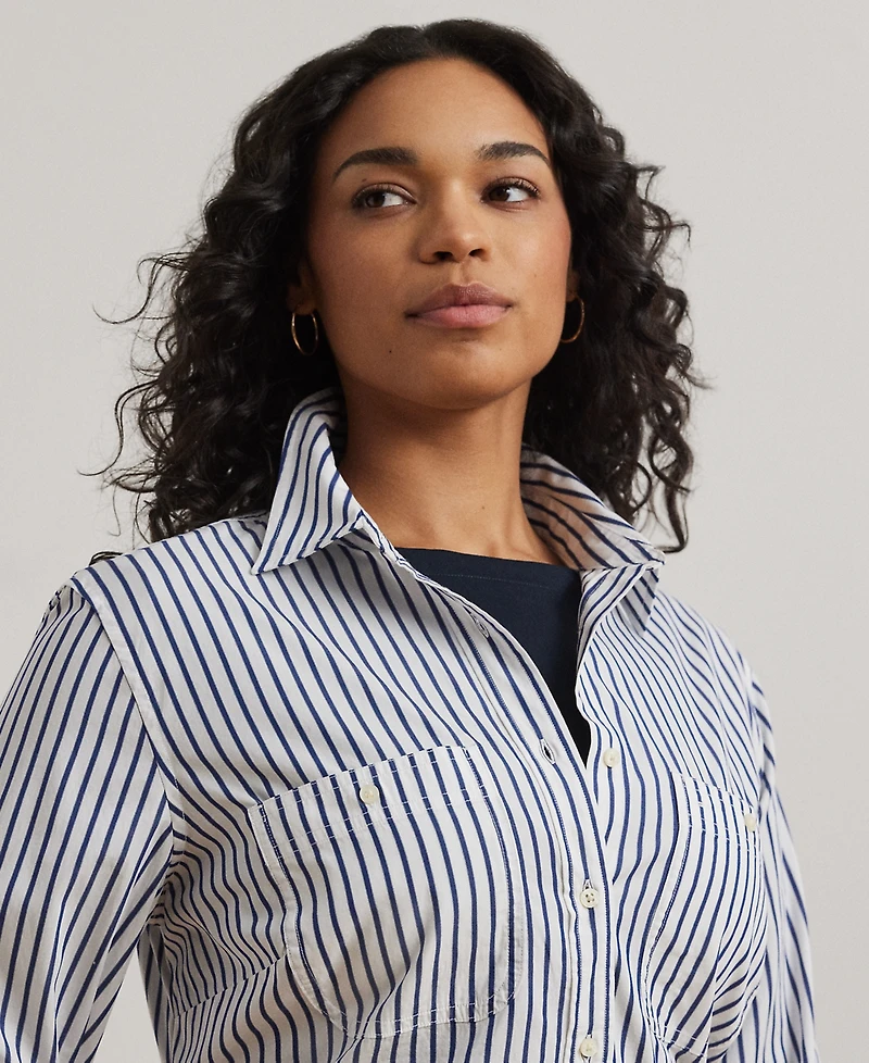 Lauren Ralph Plus Stripe Roll Tab Button-Down Shirt