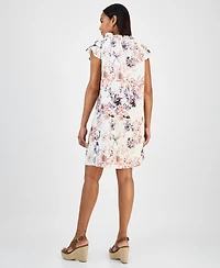 Robbie Bee Women's Printed Ruffle-Neck A-Line Dress