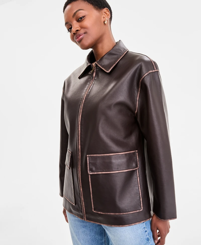 Bcbgmaxazria Petite Zip-Front Leather Jacket