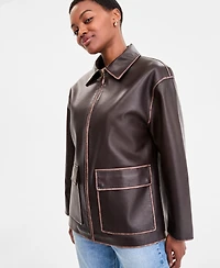 Bcbgmaxazria Petite Zip-Front Leather Jacket