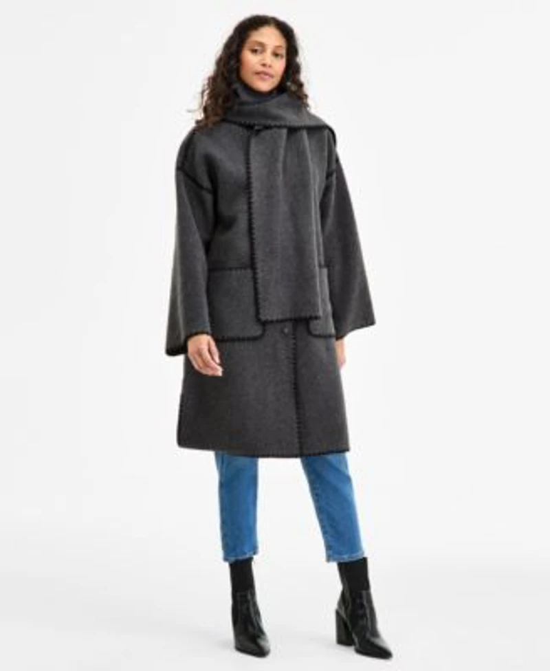 Bcbgmaxazria Womens Button Front Edge Stitch Scarf Coat P Xxs Xxl