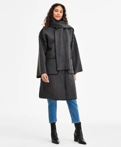 Bcbgmaxazria Womens Button Front Edge Stitch Scarf Coat P Xxs Xxl