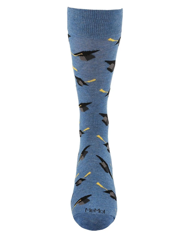 MeMoi Men's Graduation Pattern Rayon Novelty Crew Socks