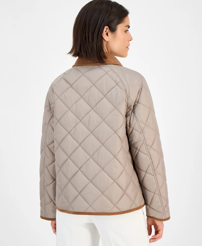 London Fog Women's Reversible Quilted Corduroy-Trim Coat