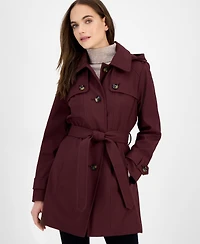 London Fog Women's Hooded Belted Zip-Front Raincoat