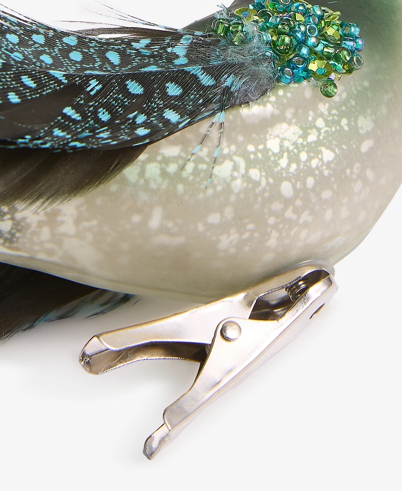 Holiday Lane Enchanted Emerald Feathered Bird Clip Ornament, Macy's Exclusive
