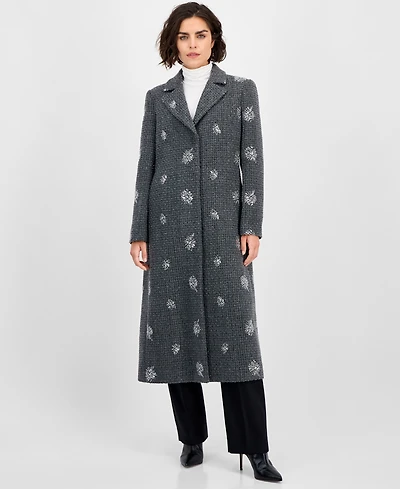 CeCe Women's Single-Breasted Sparkle Boucle Maxi Coat