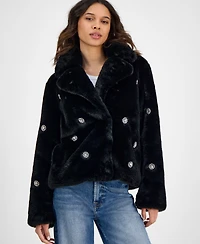 CeCe Women's Short Embellished Faux-Fur Coat
