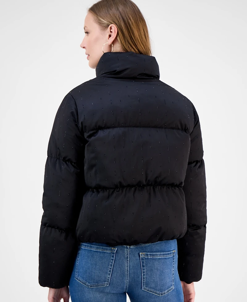 CeCe Women's Embellished Stand-Collar Puffer Jacket