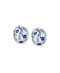 Bling Jewelry Set of 2 Wave Royal Blue Cubic Zirconia Charm Bead Simulated Sapphire Sterling Silver