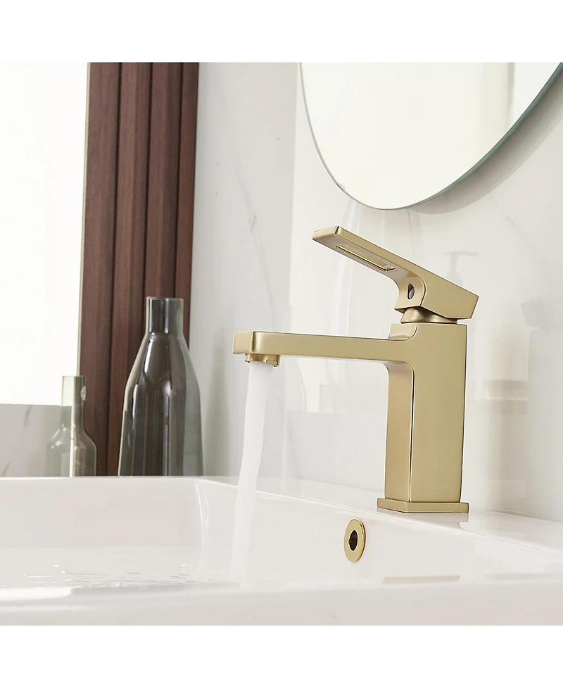 Single Hole Single-Handle Low-Arc Bathroom Faucet Water-Saving Vanity With Drain Kit Brushed Gold