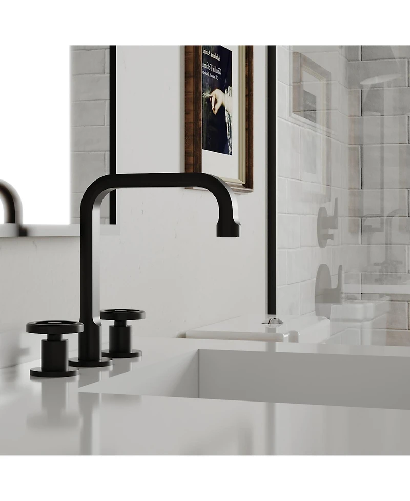 Industry Style 8 in. Widespread Double Handle High-Arc Bathroom Faucet Water-Saving With Drain Kit in Matte Black
