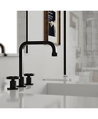 Industry Style 8 in. Widespread Double Handle High-Arc Bathroom Faucet Water-Saving With Drain Kit in Matte Black
