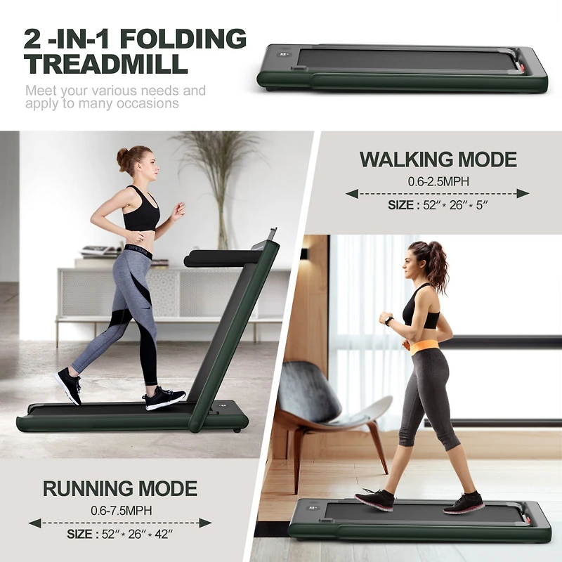 2-in-1 Electric Motorized Folding Treadmill with Dual Display, Speaker & Compact Design for Home Workouts
