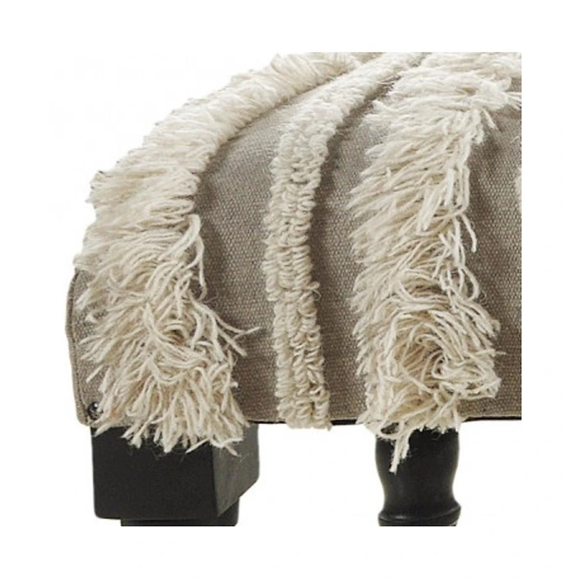 Modern Upholstered Bench with Black Legs and Striped Fabric for Home Decor
