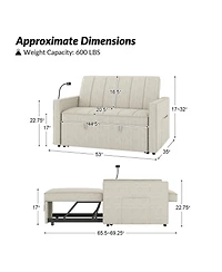 Duncan Modern Channel Tufted Upholstered Sleeper Sofa With Built-In Usb Port