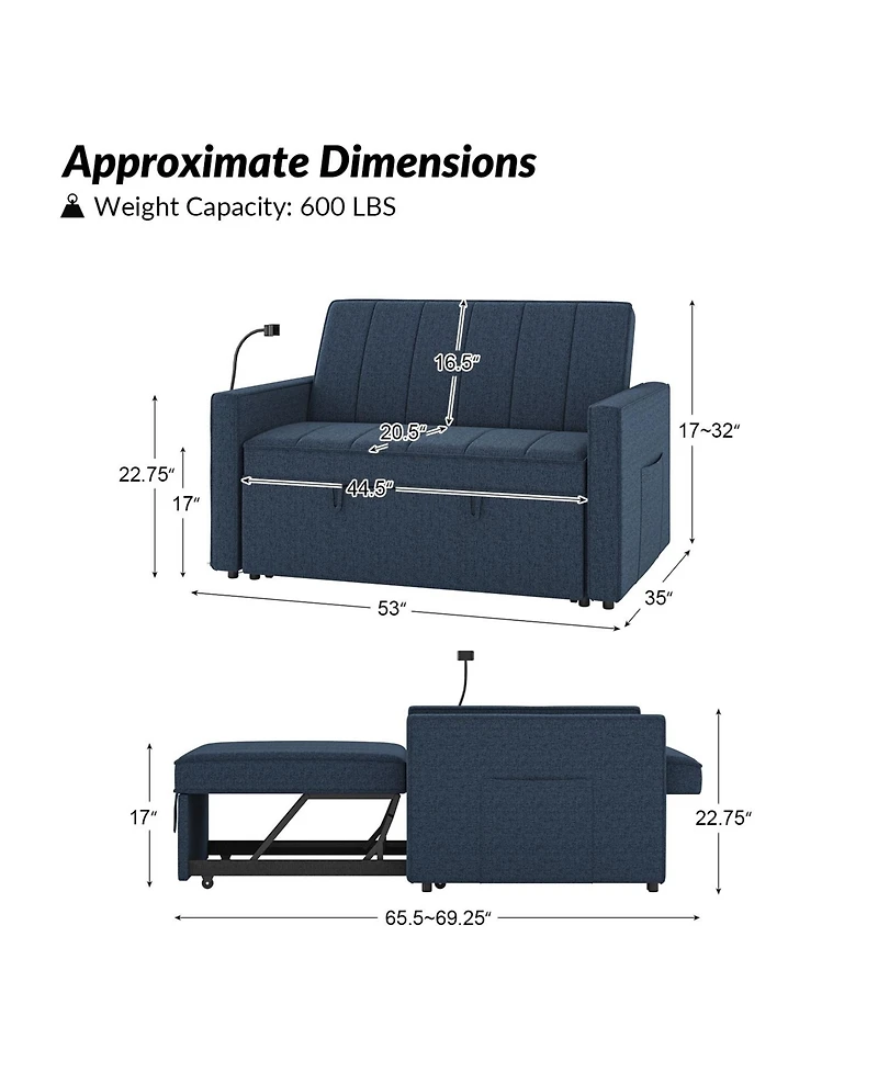Duncan Modern Channel Tufted Upholstered Sleeper Sofa With Built-In Usb Port