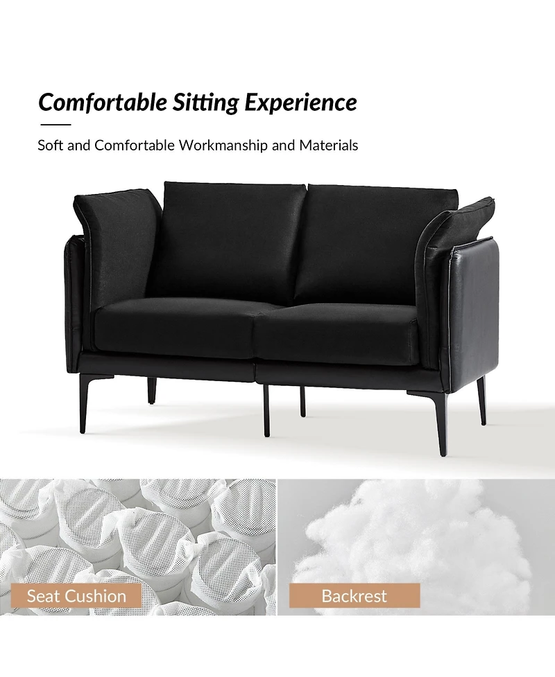 Vecent Modern Faux Leather-trimmed Fabric Sofa