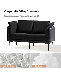 Vecent Modern Faux Leather-trimmed Fabric Sofa