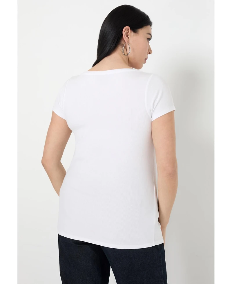 June + Vie Women's Ribbed Henley Top