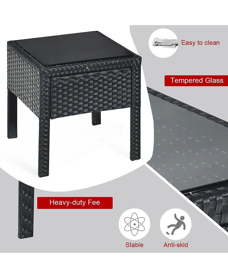 3PCS Patio Rattan Furniture Set Coffee Table & Chairs Set with Seat Cushions Garden