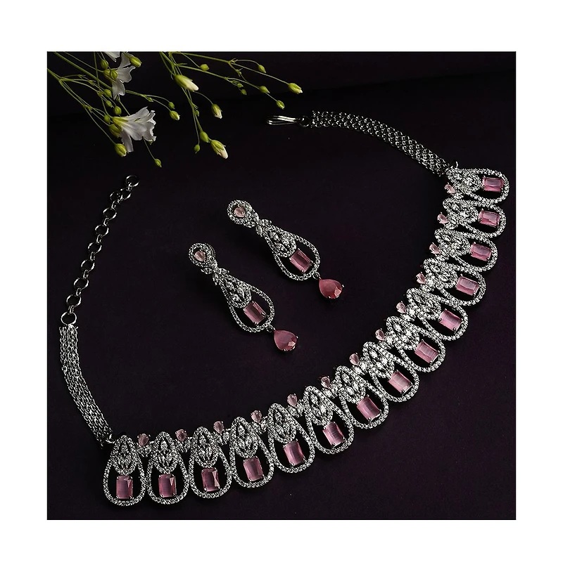 Sohi Women's Silver Plated Designer Jewellery Set
