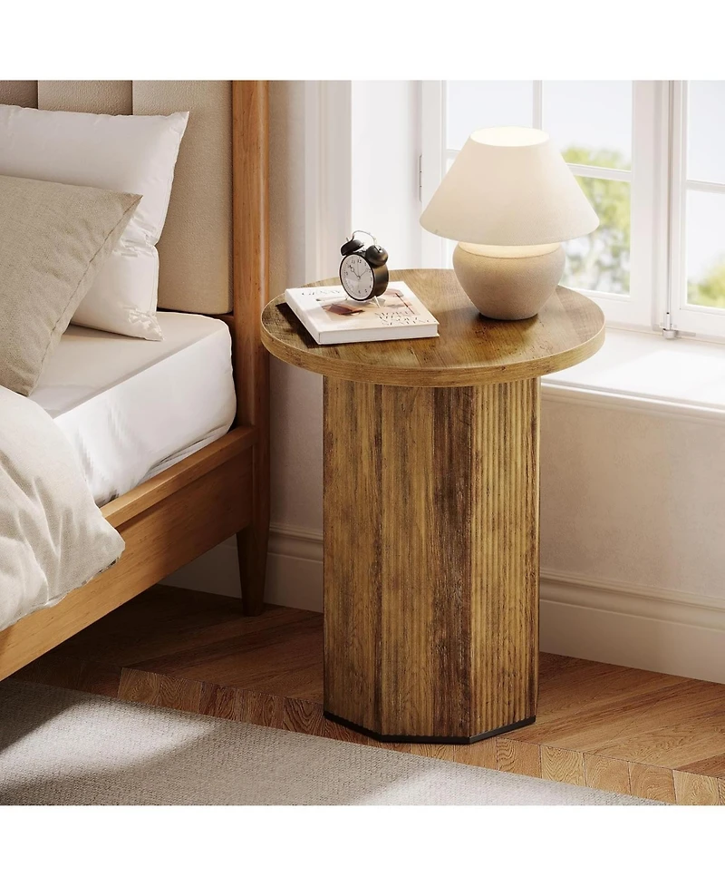 Tribesigns Round End Table for Living Room, Industrial Circle Side Table, Narrow Nightstand for Small Spaces, Living Room, Bedroom