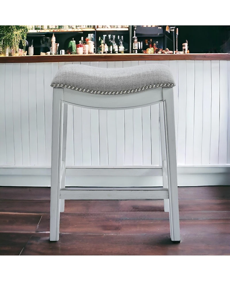 Upholstered And Solid Wood Backless Bar Height Bar Chair