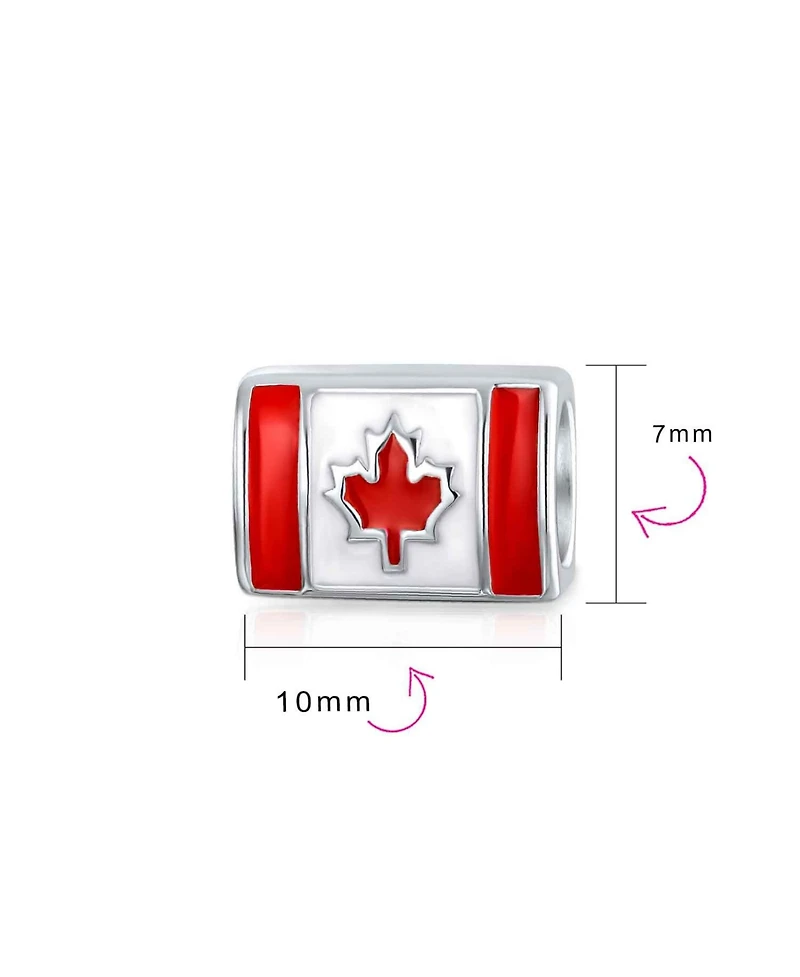 Bling Jewelry Set of 2 Red Enamel Canadian Flag & Maple Leaf Dangle Charm Bead Oxidized Silver