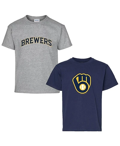 Soft As A Grape Big Boys and Girls 2-Pack Navy/Heather Gray Milwaukee Brewers T-Shirt Set