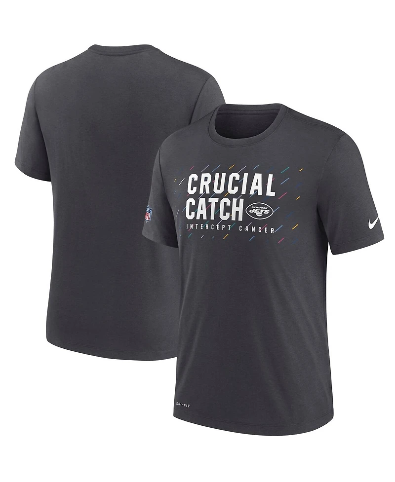 Nike Men's Charcoal New York Jets Nfl Crucial Catch Performance T-Shirt