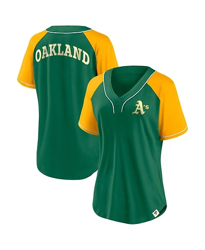 Fanatics Women's Green Oakland Athletics Cooperstown Collection Bunt Raglan V-neck T-Shirt