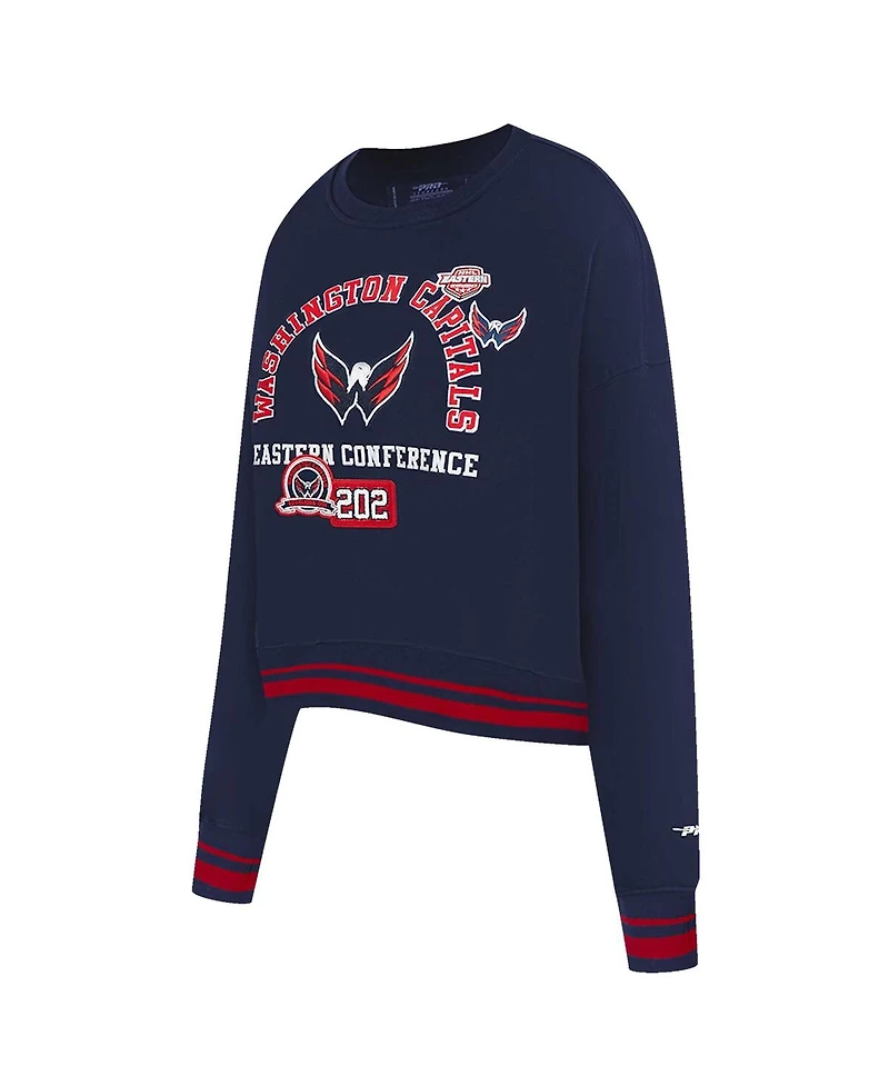 Pro Standard Women's Navy Washington Capitals Area Code Cropped Pullover Sweatshirt