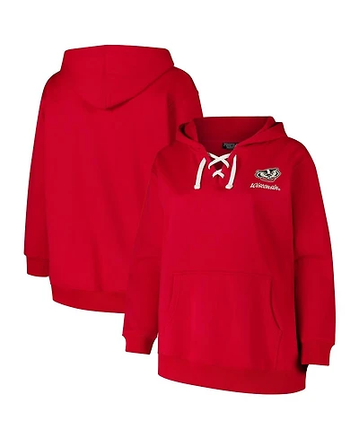 Fanatics Women's Red Wisconsin Badgers Plus Script Lace-Up V-neck Hoodie