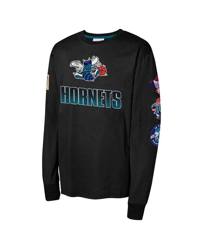 Mitchell & Ness Big Boys and Girls Black Charlotte Hornets Hardwood Classic All Over Long Sleeve T-Shirt