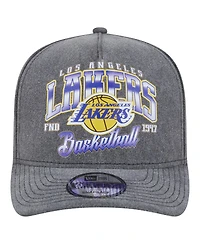 New Era Men's Charcoal Los Angeles Lakers Throwback Washed Pre-Curved 9FIFTY Snapback Hat