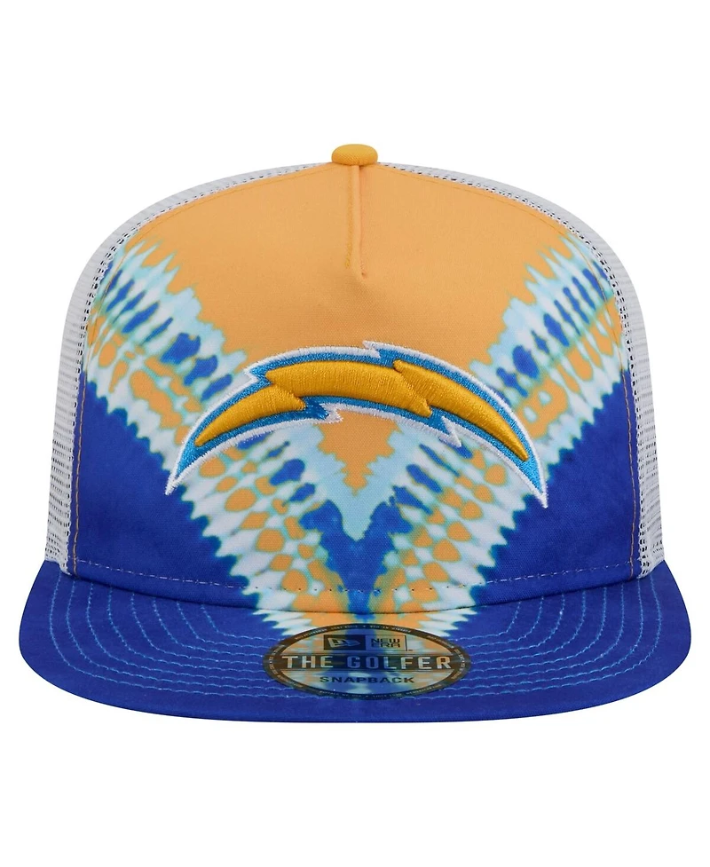 New Era Men's Gold/Blue Los Angeles Chargers Throwback Dye Golfer Snapback Hat