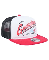 New Era Men's White/Red Cleveland Guardians Retro Script Trucker 9FIFTY Snapback Hat