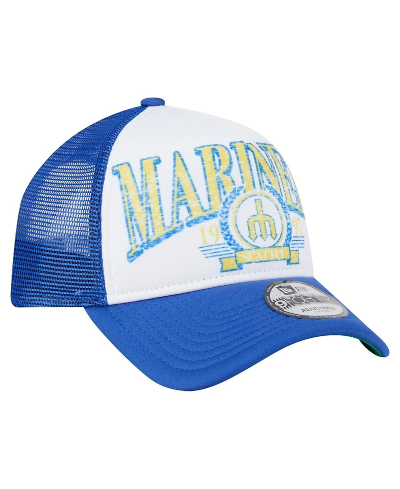 New Era Men's Royal Seattle Mariners Distressed 9FORTY A-Frame Adjustable Trucker Hat