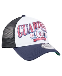 New Era Men's White/Navy Cleveland Guardians Distressed 9FORTY A-Frame Adjustable Trucker Hat