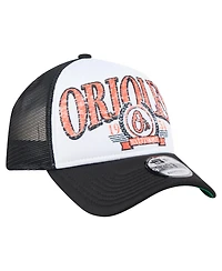New Era Men's Black Baltimore Orioles Distressed 9FORTY A-Frame Adjustable Trucker Hat