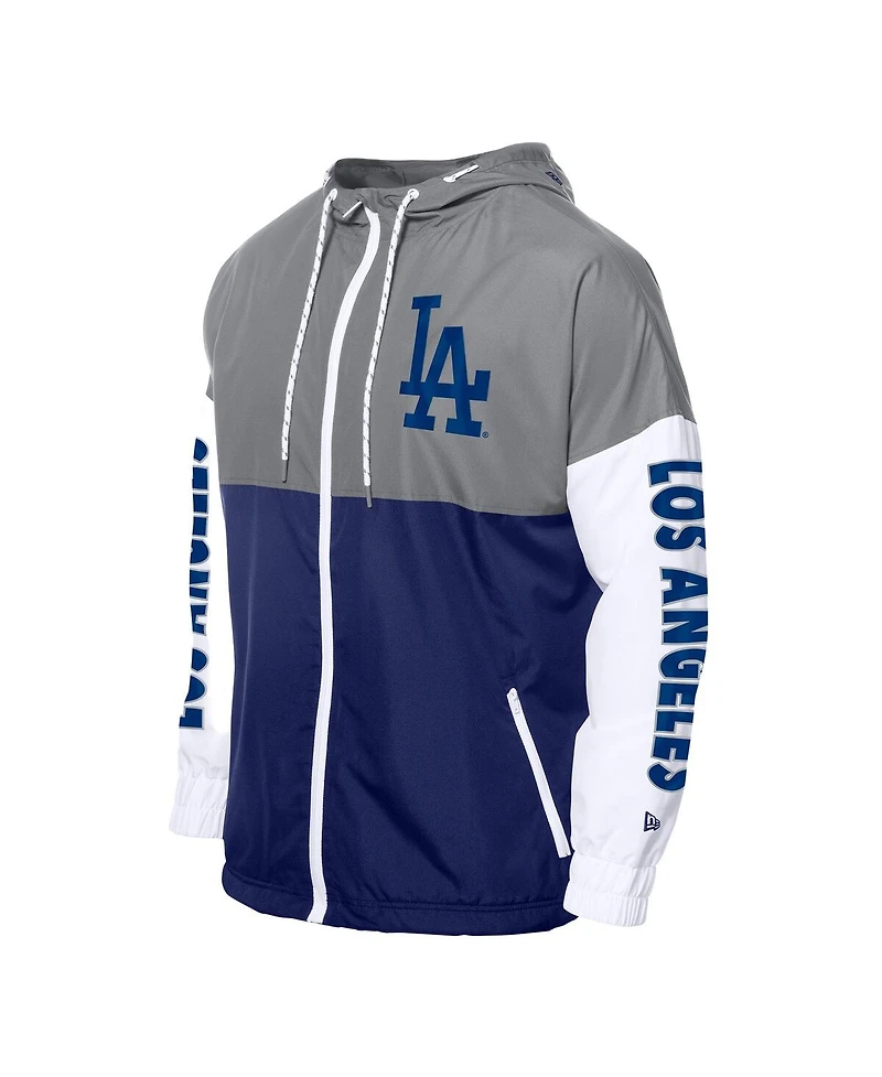 New Era Men's Royal/Gray Los Angeles Dodgers Color Block Full-Zip Hoodie Windbreaker Jacket