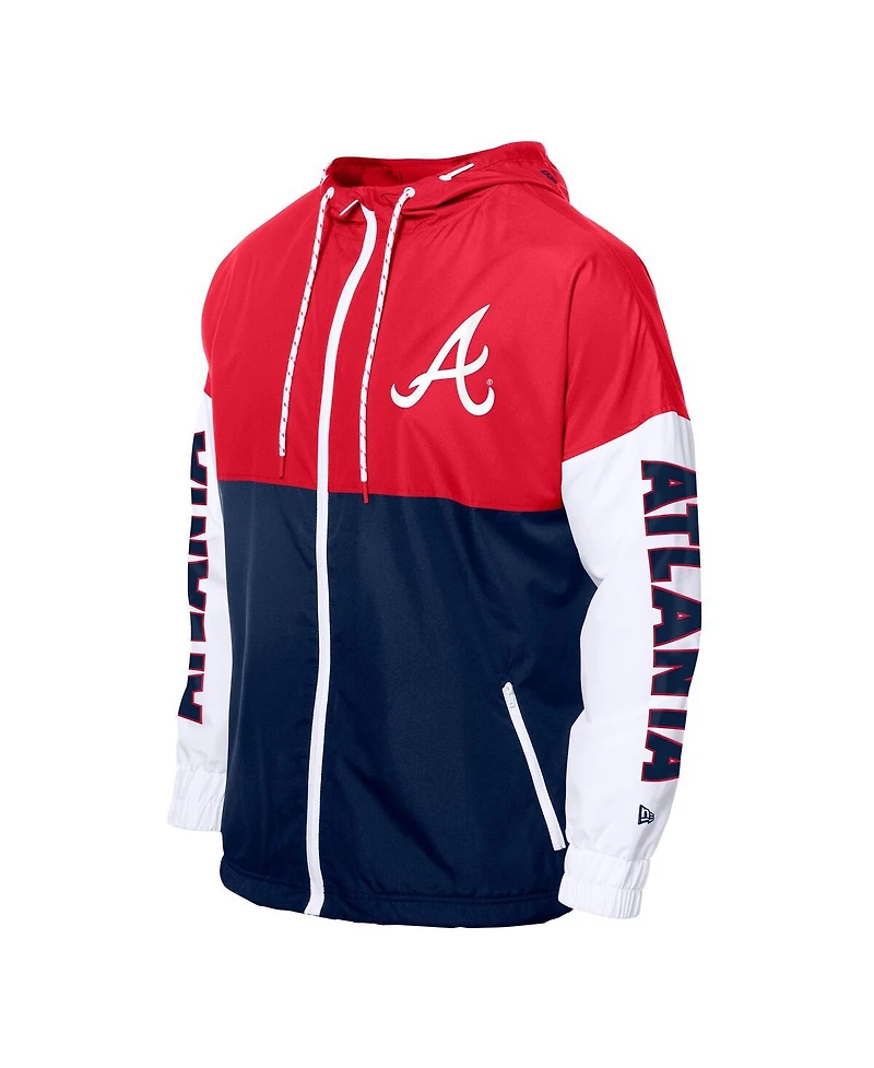 New Era Men's Navy/Red Atlanta Braves Color Block Full-Zip Hoodie Windbreaker Jacket